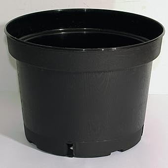 29 cm Black Pot.  The MCI 29 is an injection molded hard plastic pot. There are 55 pots in each pack. The volume is 10 Litre. The width is 29 cm. The depth is 21.8 cm.